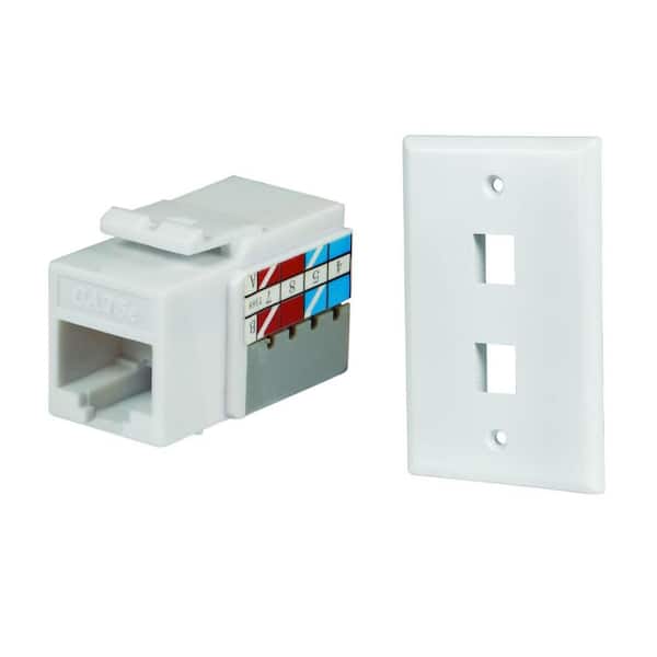 Commercial Electric 2-Port Wall Plate and Category 5E Jack in White (10-Pack)