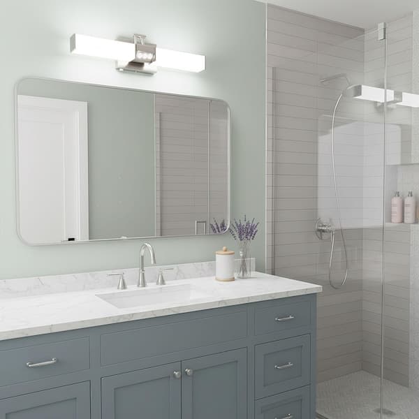 23.6 in. 3-Light Brushed Nickel LED Vanity Light Bar for Bathroom and Makeup with 2CCT Selectable Dimmable Square Shade