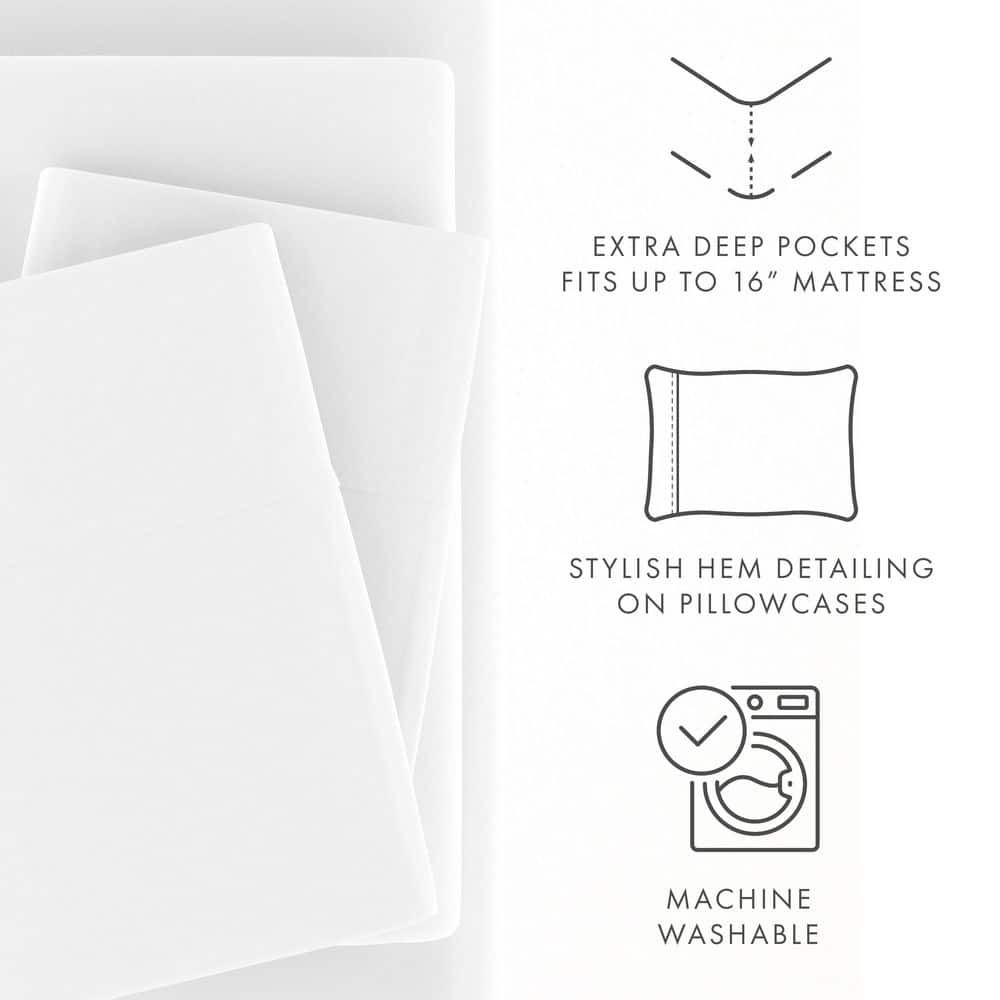 Queen White Wrinkle Resistant Microfiber Sheet Set