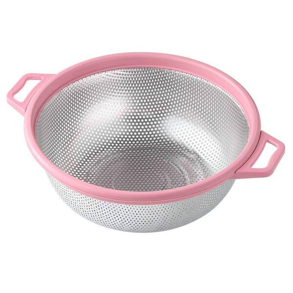 10.5 in. Stainless Steel Colander for Pasta, Spaghetti, Berries, Veggies, Fruits, Noodles, and Salads, Pink (1-Pack)