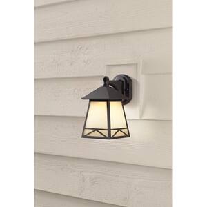 Bronze Outdoor LED Wall Lantern Sconce with Frosted Tea Stain Glass