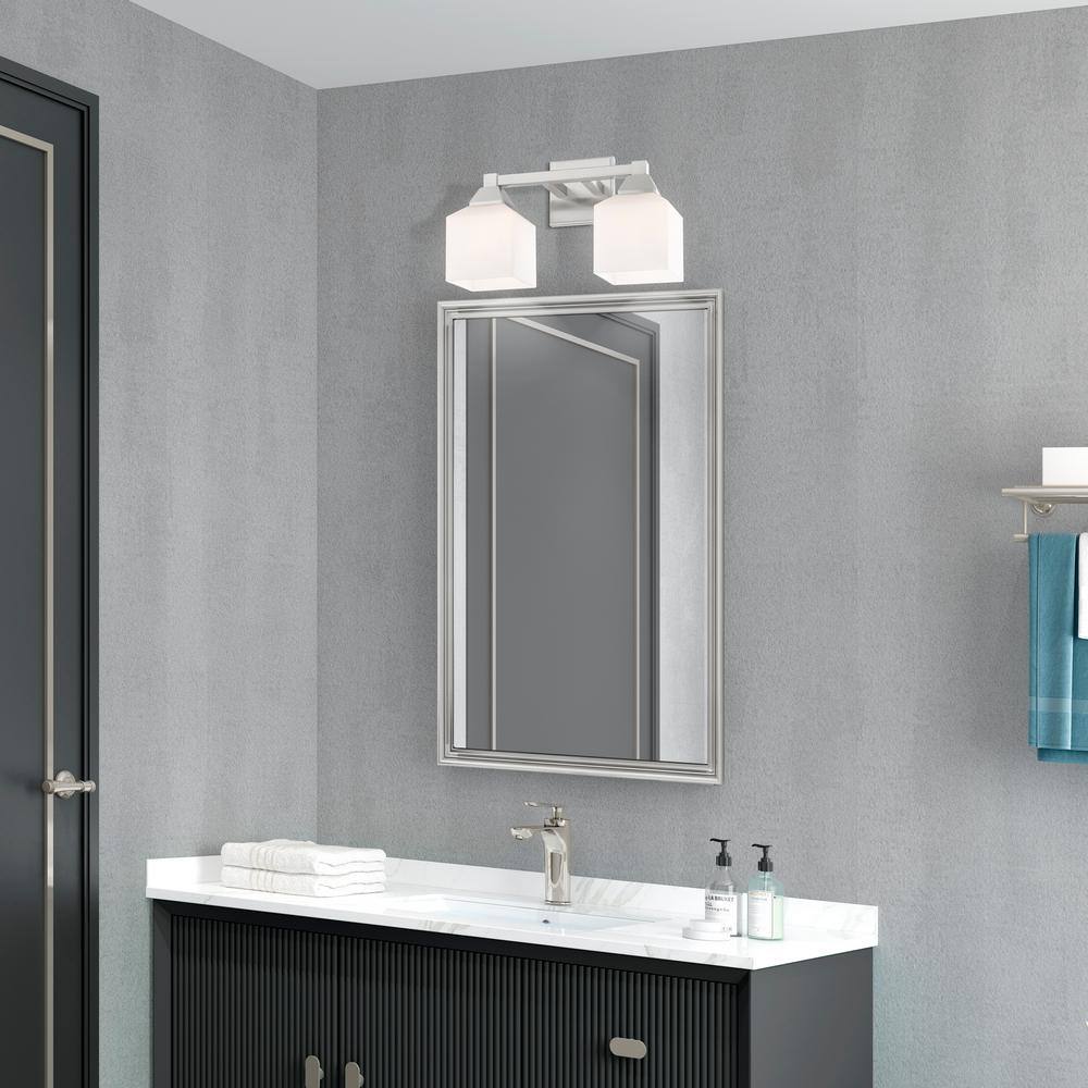 Aragon Brushed Nickel 2-Light Vanity with Satin Opal Glass
