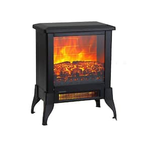 9.01 in. Freestanding Electric Fireplace in Black 1400-Watt Overheating Safety Protection Metal Smart with Flame