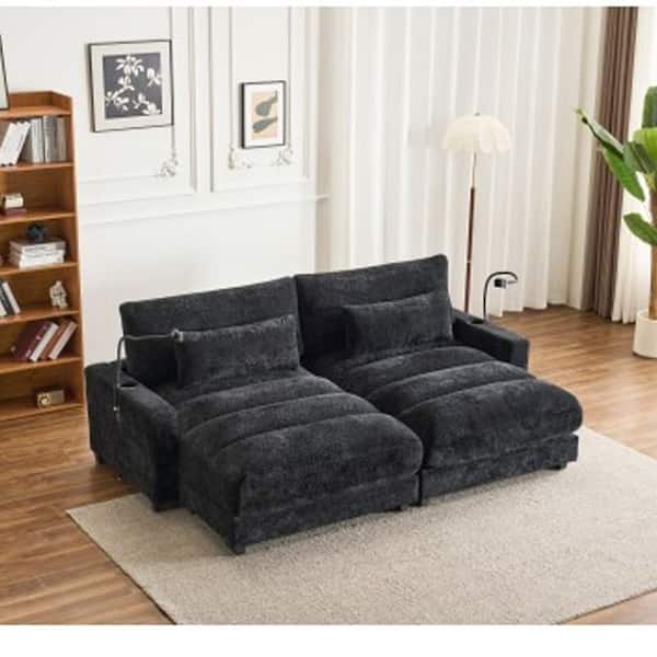 90.5 in. W Chenille 2-Seats Loveseat with Cup Holder 8 U58 Port in Black