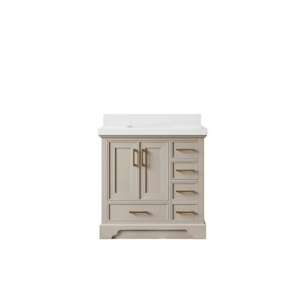 Charlotte 36 in. Single Sink Freestanding Fine Grain Bath Vanity with White Qt. Top Unassembled