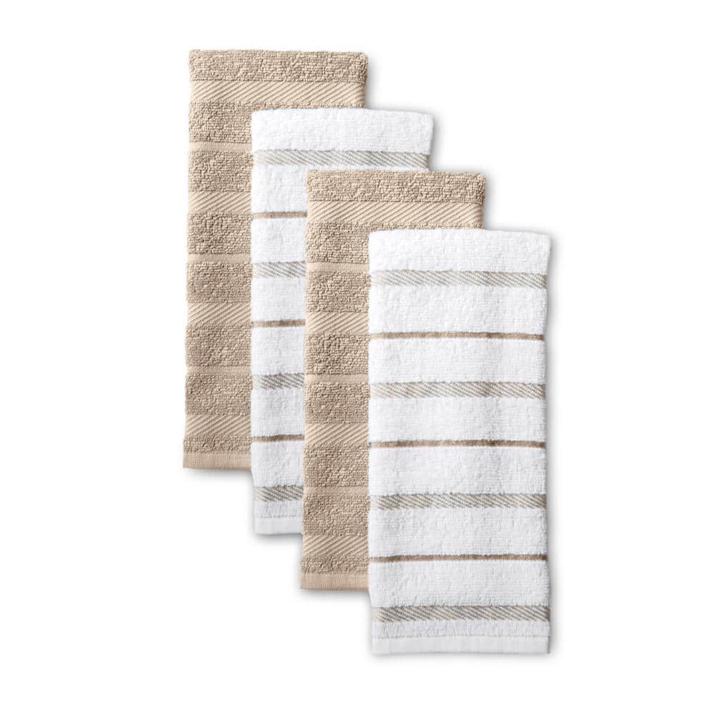 Kitchen Towel 4 Pack Hand Dish Drying Towels White Tan Stripes FREE  SHIPPING