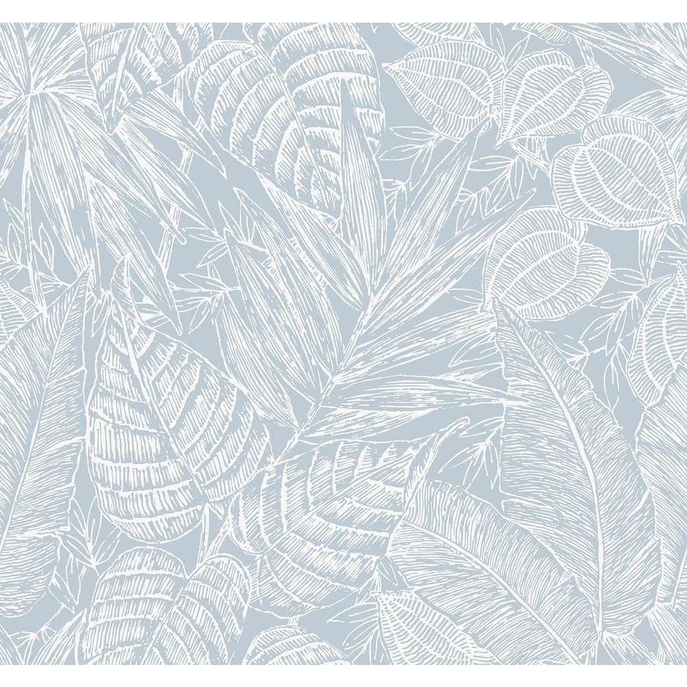 Brentwood Sky Blue Palm Leaves Grasscloth Wallpaper