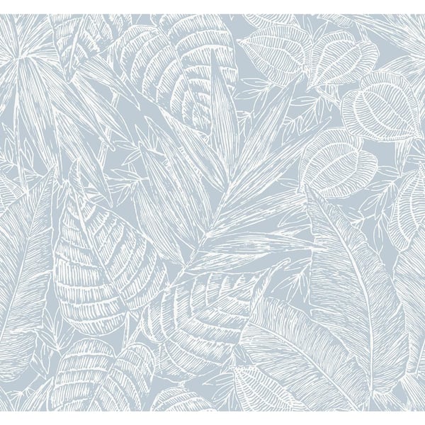 SCOTT LIVING Brentwood Sky Blue Textured Palm Leaves Non-pasted Paper Weave Grasscloth Wallpaper