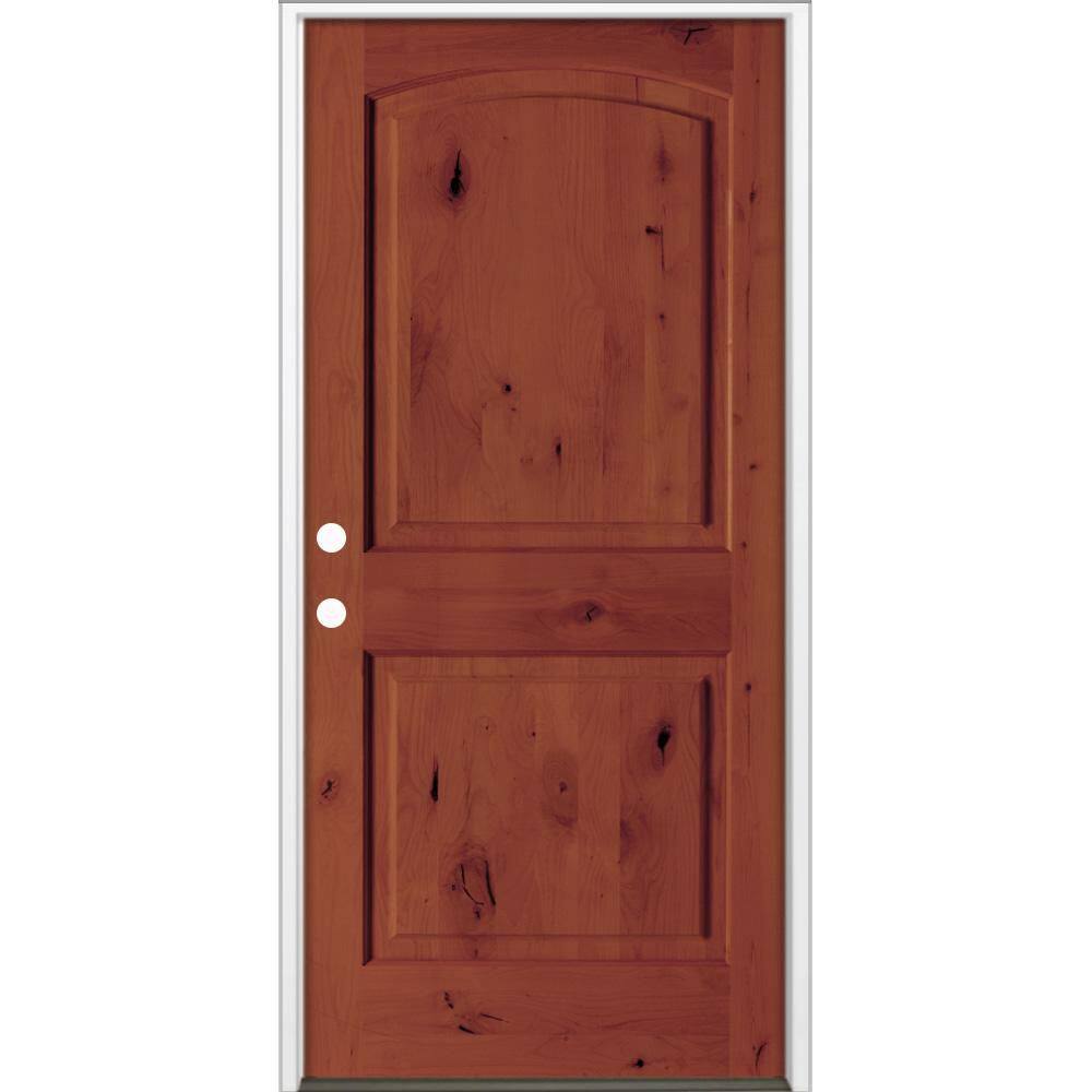 30 in. x 80 in. Rustic Knotty Alder 2-Panel Arch Top Right-Hand/Inswing BEHR Amaretto Stain Wood Prehung Front Door price history on PriceWatchPro
