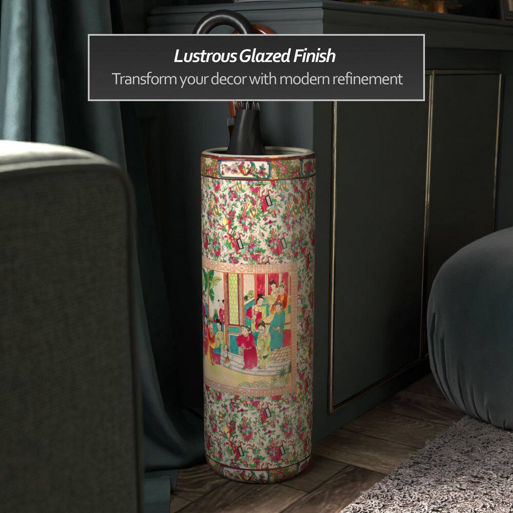 Colorful Glazed Porcelain Floral Cylinder Table Vase