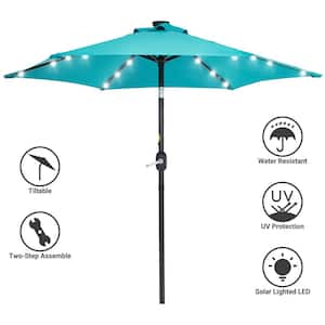 7.5 ft. Solar Lighted LED Patio Market Crank and Tilt Umbrellas, Table Umbrellas,UV-Resistant Canopy in Lake Blue
