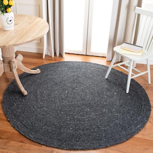 Braided Black 7 ft. x 7 ft. Round Speckled Solid Color Area Rug
