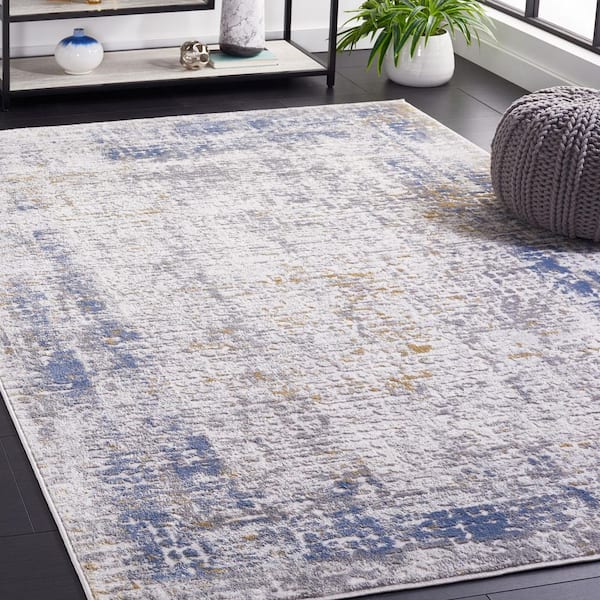 Palma 9 ft. x 12 ft. Beige/Light Blue Border Distressed Area Rug