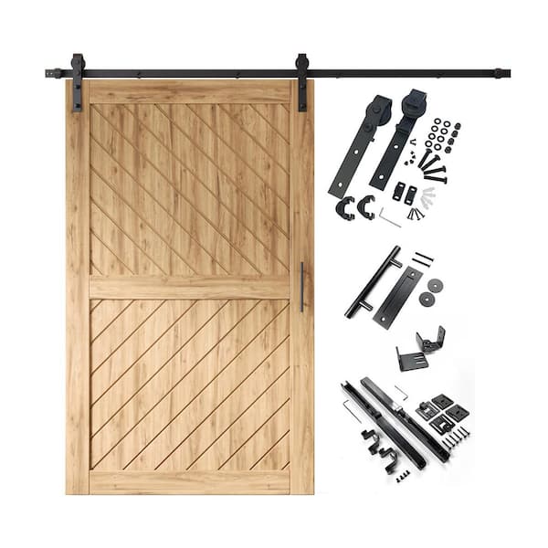 XT4 50 in. x 80 in. C-Panel Unfinished Slanted Stripe Design Solid Pine Wood Sliding Barn Door with Hardware Kit