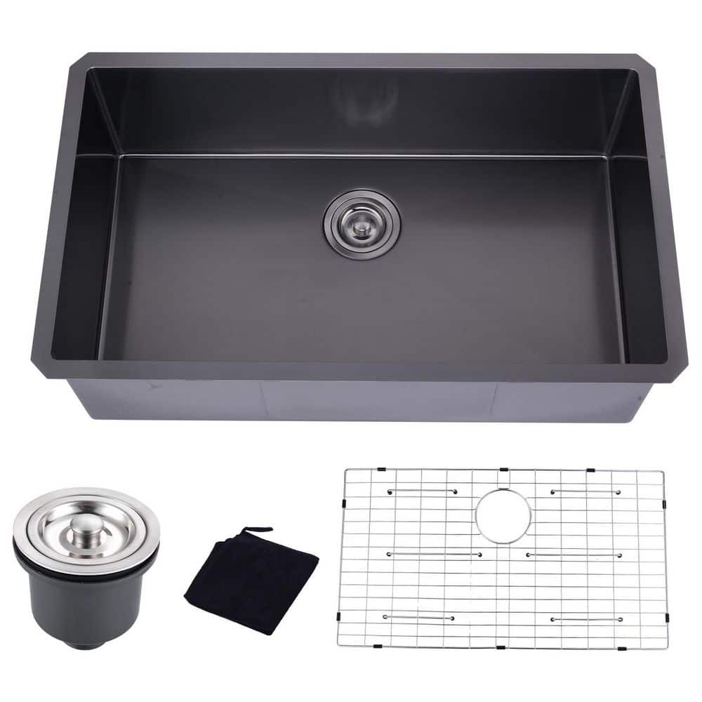 30 in. Drop-In/Undermount Single Bowl 16-Gauge Black Stainless Steel Kitchen Sink with Bottom Grids and Basket Strainer price history on PriceWatchPro