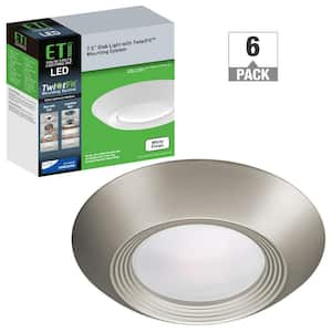 5 in./6 in. Disk Light Brushed Nickel Trim Option Integrated LED Flush Mount Ceiling Light 3000K Soft White (6-Pack)