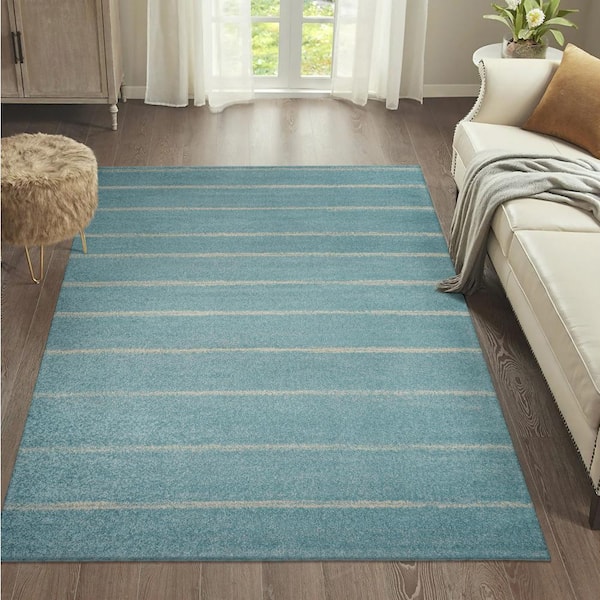 JONATHAN Y Turquoise/Cream 3 ft. x 5 ft.Williamsburg Minimalist Stripe Area Rug
