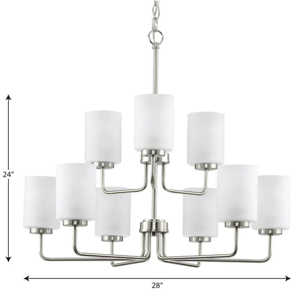Merry Collection 9-Light Brushed Nickel Chandelier with Etched Glass