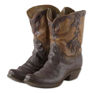 9.62 in. x 7.75 in. x 9.12 in. Polyresin Cowboy Boots Planter