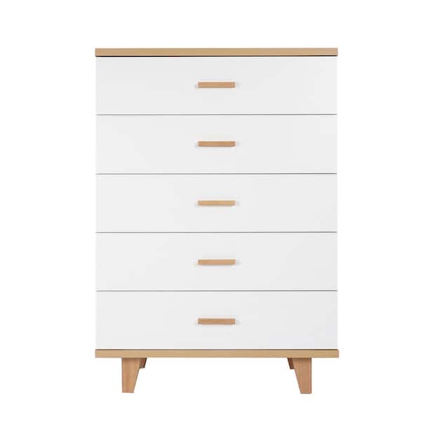 Angel Sar 5-Drawer Rosewood White Chest of Drawers Storage Cabinet (31.5 in. W x 15.75 in. D x 45.47 in. H)