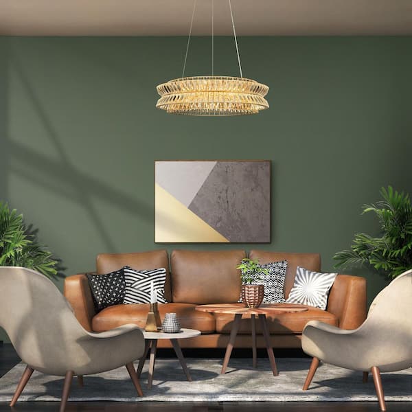 1-Light Integrated LED Gold Wagon Wheel Chandelier for Dining Room