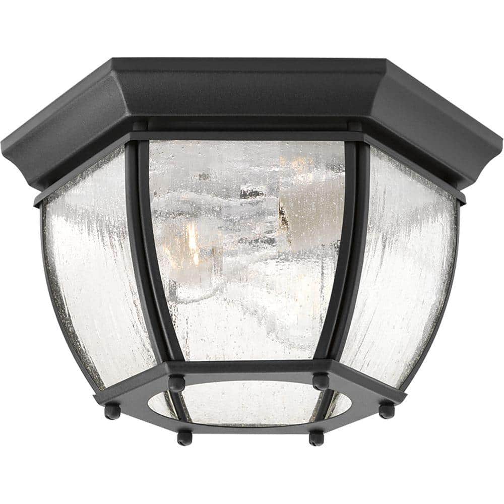 Roman Coach Collection 2-Light Textured Black Clear Seeded Glass Traditional Outdoor Close-to-Ceiling Light price history on PriceWatchPro