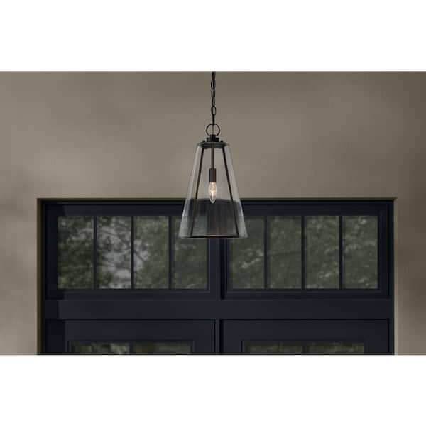 Siobhan 16 in. 1-Light Black Outdoor Hanging Light Pendant Light with Clear Glass