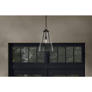 Siobhan 16 in. 1-Light Black Hanging Outdoor Pendant Light Fixture with Clear Glass