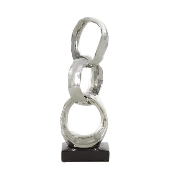 Litton Lane Silver Ceramic Interlocked Rings Abstract Sculpture with Black Base