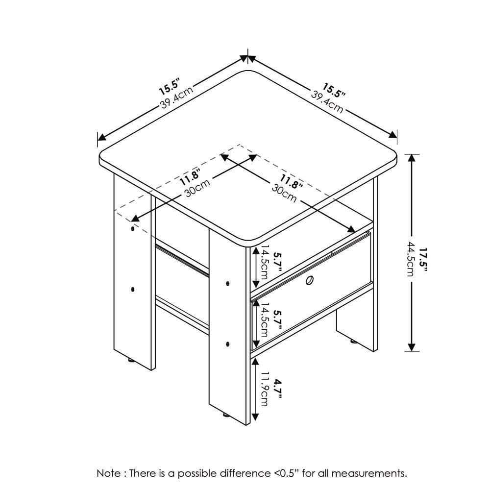 French Oak Grey and Black Engineered Wood End Table with Storage