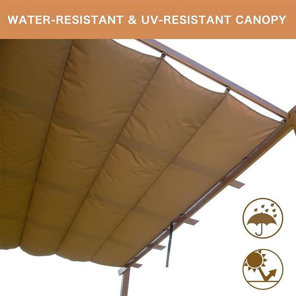 Tapio木製ベージュブラインド／サイズ900x2510 10 ft. x 13 ft. Teaked Coated Retractable Pergola Patio Gazebo