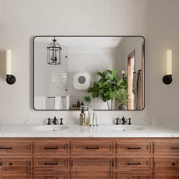 niveal Ruhr 54 in. W x 36 in. H Rectangular Framed Wall Bathroom Vanity Mirror in Black