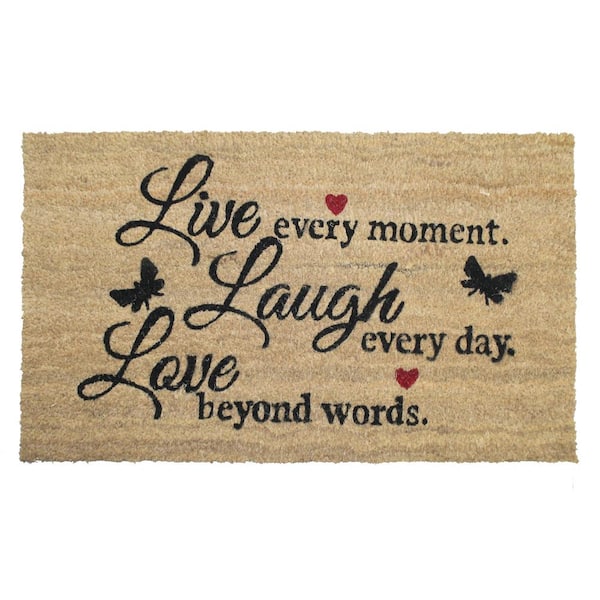 Unbranded Wlecome Live Laugh Love Natural 18 in. W x 30 in. L  Coir Non-Slip Indoor Outdoor Door Mat