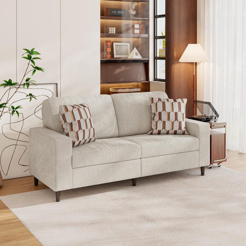 Oatmeal Beige Boucle Fabric Lawson Sofa with Solid Wood Legs