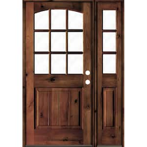 46 in. x 80 in. Alder Left-Hand/Inswing 9-Lite Clear Glass Red Mahogany Stain Wood Prehung Front Door/Right Sidelite