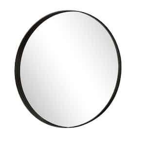 24 in. W x 24 in. H Round Black Metal Deep Framed Wall Bathroom Vanity Mirror