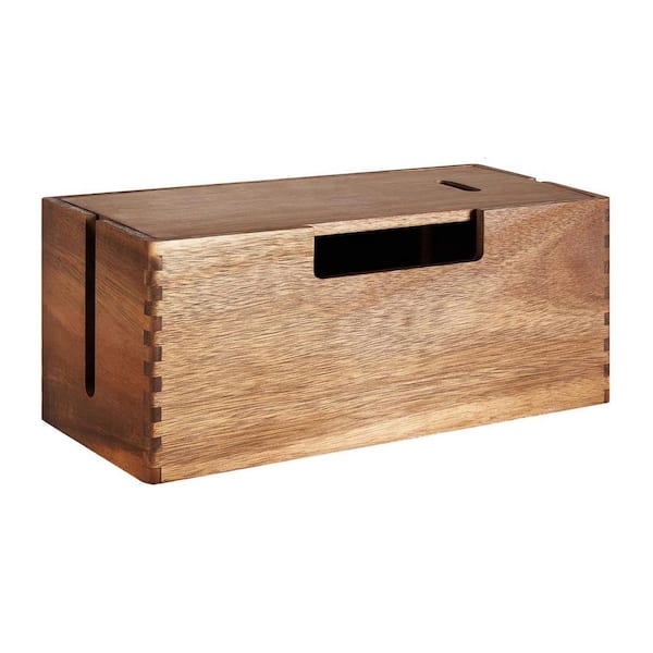 Acacia Series Large Cable Management Box Power Strip Cord Organizer Wood Cable Hider Natural Finish 1 Piece