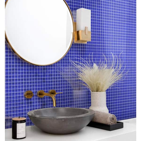 Blue 11.8 in. x 11.8 in. 1 in. x 1 in. Polished Glass Mosaic Tile (20 Cases/193.4 sq. ft./Pallet)
