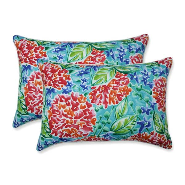 Pillow Perfect Floral Pink Rectangular Outdoor Lumbar Throw Pillow 2-Pack