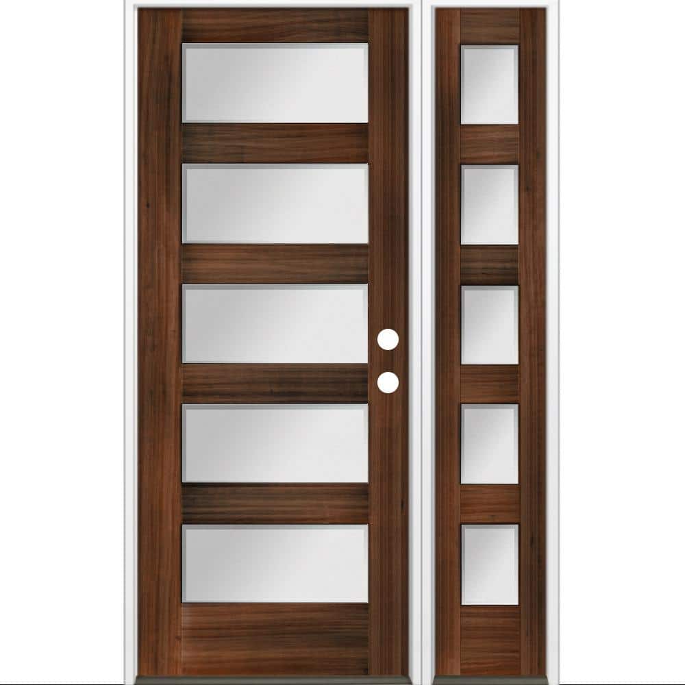 50 in. x 80 in. Modern Hemlock 5-Lite Left-Hand/Inswing Frosted Glass Red Mahogany Stain Wood Prehung Front Door w/RSL price history on PriceWatchPro