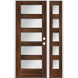 50 in. x 80 in. Modern Douglas Fir 5-Lite Left-Hand/Inswing Frosted Glass Red Mahogany Stain Wood Prehung Front Door