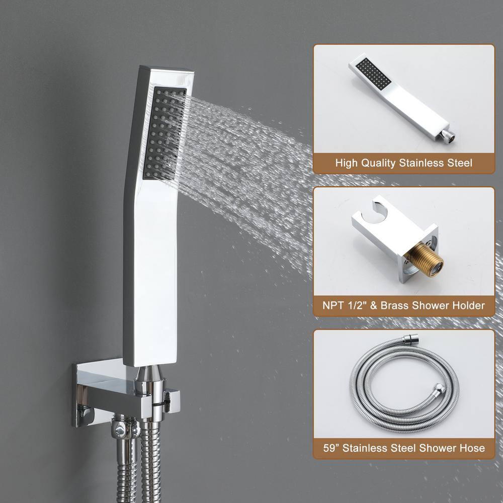 Chrome Dual Head Thermostatic Rainfall Shower System with Jets