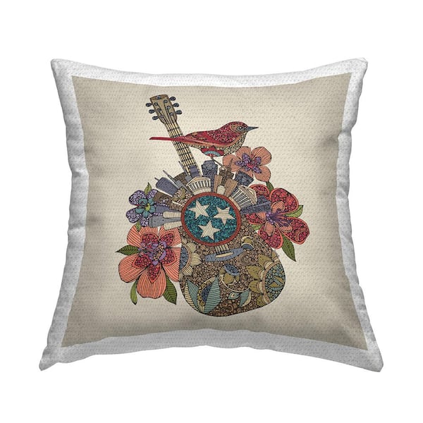 Stupell Industries Musical City Guitar Floral Pattern Multi-Color Square Outdoor Throw Pillow