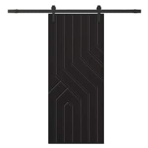 42 in. x 80 in. Black Stained Composite MDF Paneled Interior Sliding Barn Door with Hardware Kit