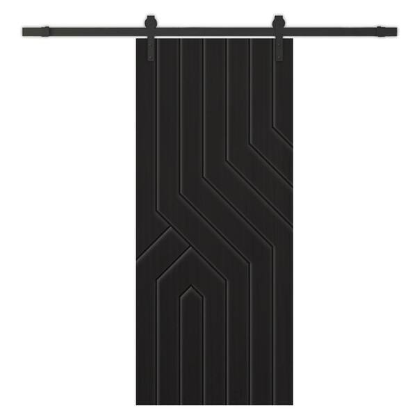 CALHOME 42 in. x 80 in. Black Painted Composite MDF Paneled Interior Sliding Barn Door with Hardware Kit