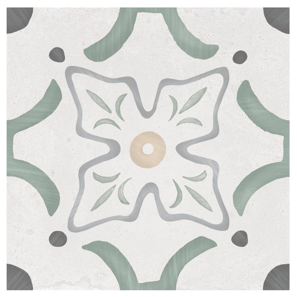 Agave Flora Green and Gray Matte Porcelain Floor and Wall Tile