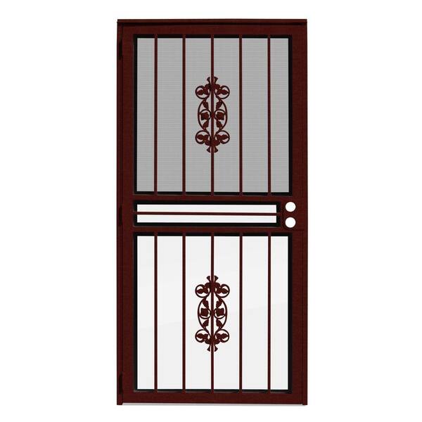 Unique Home Designs 36 in. x 80 in. Rambling Rose Wineberry Recessed Mount All Season Security Door with Insect Screen and Glass Inserts