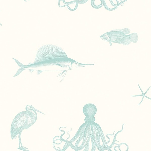 Chesapeake Oceania Aqua Sea Creature Aqua Paper Strippable Roll (Covers 56.4 sq. ft.)