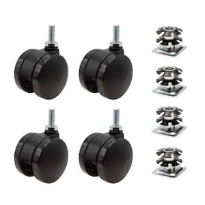 2 in. Black Furniture Swivel Caster with 440 lbs. Load Rating for 1-1/8 in. Square, 16 up to 18 gauge tubing (4-Pack)