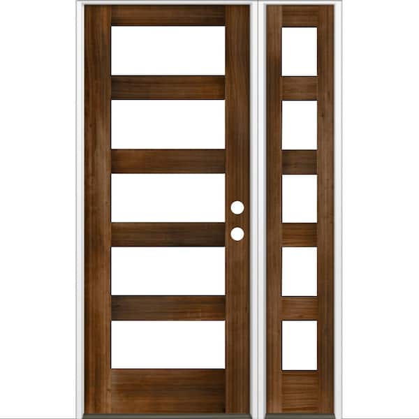 Krosswood Doors 50 in. x 80 in. Modern Hemlock Left-Hand/Inswing 5-Lite Clear Glass Provincial Stain Wood Prehung Front Door w/Sidelite